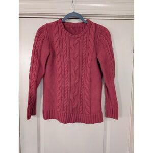 LL Bean Women Cable Knit Crew Neck Sweater 100% Cotton Pink XS fisherman